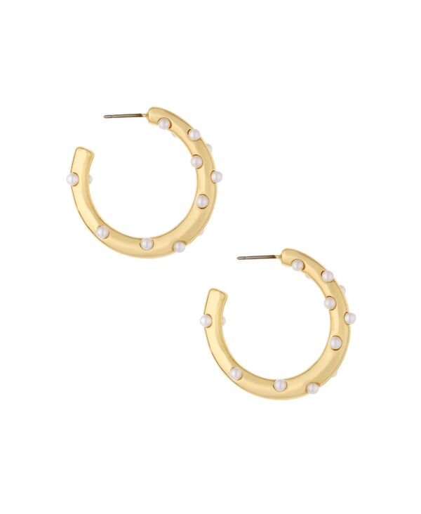 エティカ レディース アクセサリー ピアス・イヤリング ETTIKA 18K Gold Plated and Imitation Pearl Studded Hoops Gold-Tone ゴールド|ReVida 店