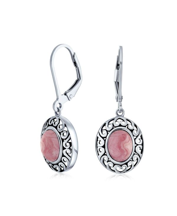 ブリング レディース アクセサリー ピアス・イヤリング Bling Jewelry 3CTW Natural Stones Oval Bezel Set Lever Back Danglearrings Oxidized .925 Sterling Pink rhodochrosite ピンク|ReVida 店