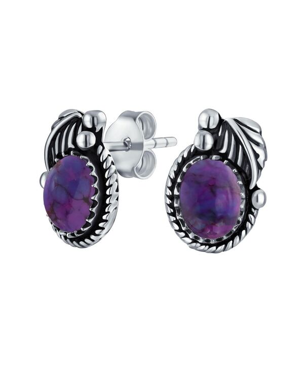 ブリング レディース アクセサリー ピアス・イヤリング Bling Jewelry Native American Style Stabilized Oval Bezeleaf Ropedged Stud Earrings Western Jewelry Oxidized .925 Sterling Purple turquoise ターコイズ｜ReVida 店