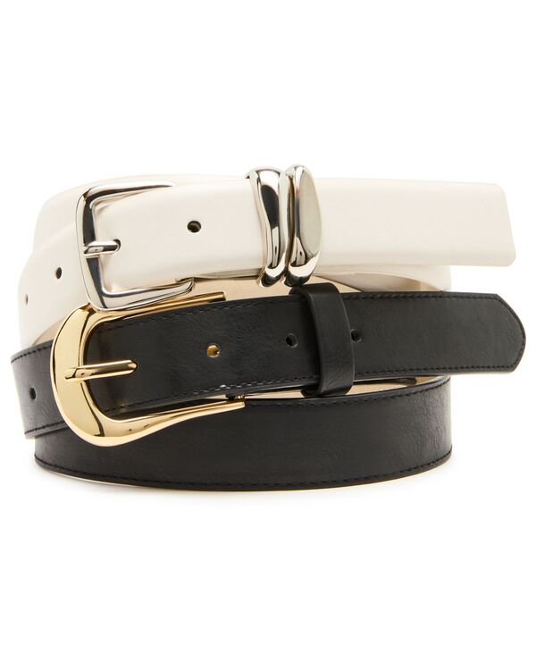 スティーブ マデン レディース 添え物 三尺帯 Steve Madden Women\u0027s 2 for 1 Sculptural Keepers and Glazed PU Belt Set Black-Coconut White 白いこと