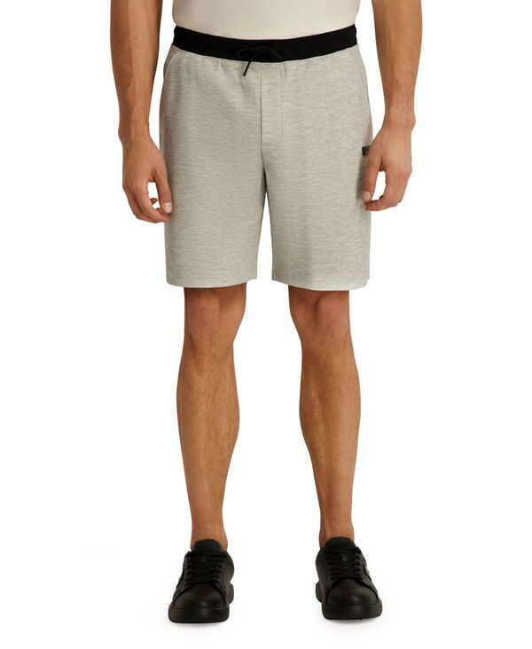 カール ラガーフェルド メンズ ボトムス ハーフパンツ・ショーツ ショートパンツ レザー ロゴ KARLAGERFELD PARIS Men'striped Waffle Drawstring Leather Logo Patch Shorts Gray Heather グレー｜ReVida 店