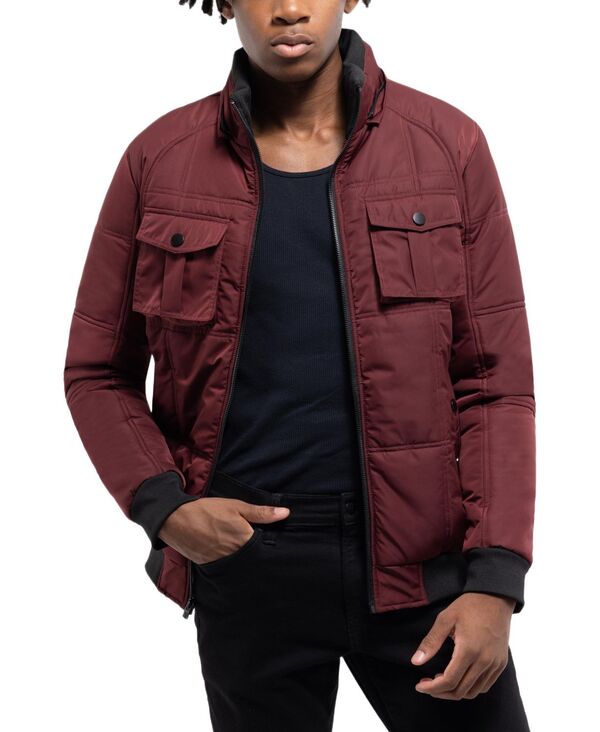 エックス花の冠 メンズ アウター 上衣・上衣 XRAY Men\u0027s Hooded Puffer Jacket With Patchest Pockets Burgundy バーガンディ