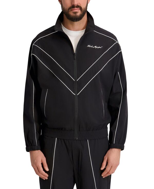 長い巻き毛 ラガーフェルド メンズ アウター 上衣・上衣 KARLAGERFELD PARIS Men\u0027s Full-Zip Track Jacket Black 黒いこと
