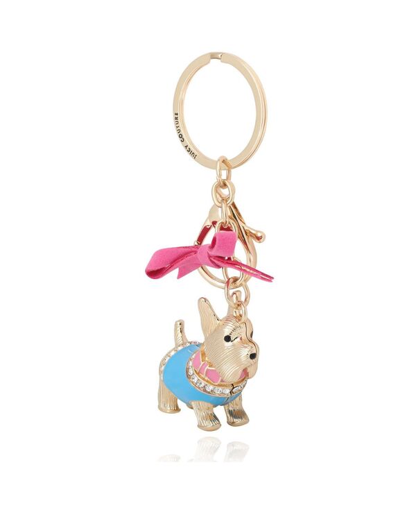 ジューシークチュール レディース 御徒面子 繻子 Juicy Couture Crystal Scottie Dog Keychain with Satin Bow Gold Tone Gold tone/pink-blue 青色