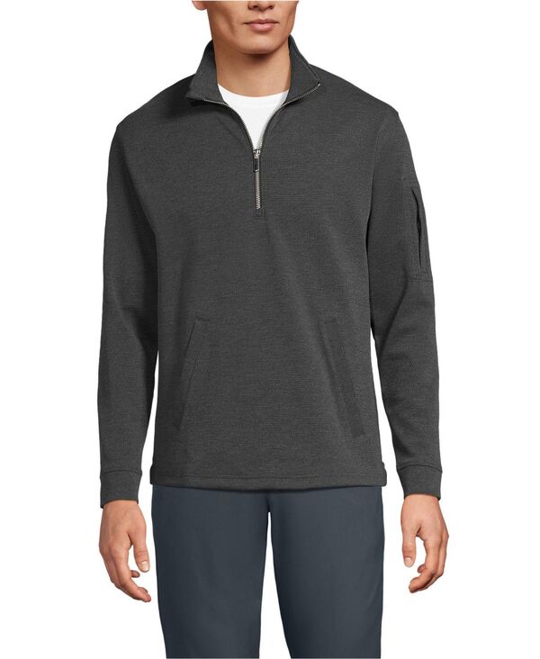 ランズ挙げ句の果て メンズ アウター パーカー・スウェット ハーフジップ トール Lands\u0027 End Big \u0026 Tallong Sleeve Cooling Performance Pique Quarter Zip Dark charcoal heather 濃灰色
