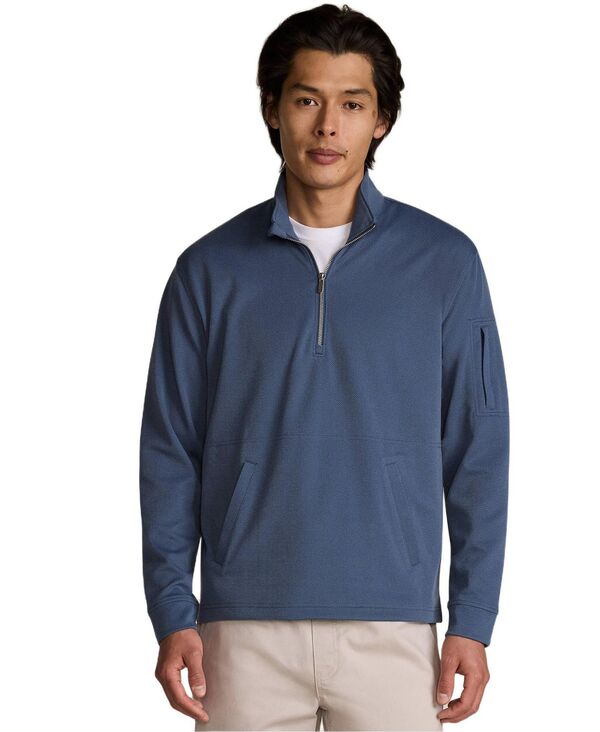 ランズ挙げ句の果て メンズ アウター パーカー・スウェット ハーフジップ トール Lands\u0027 End Big \u0026 Tallong Sleeve Cooling Performance Pique Quarter Zip Nightfall blue 青色