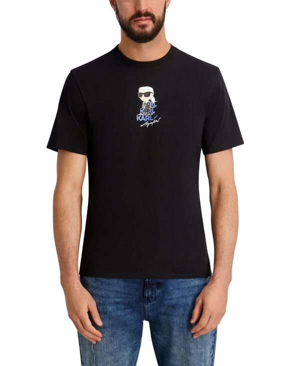 長い巻き毛 ラガーフェルド メンズ トップス プルオーバー 労働者の一団のど首 半袖 KARLAGERFELD PARIS Men\u0027short-Sleeve Regular-Fit Crewneck T-Shirt Black 黒いこと