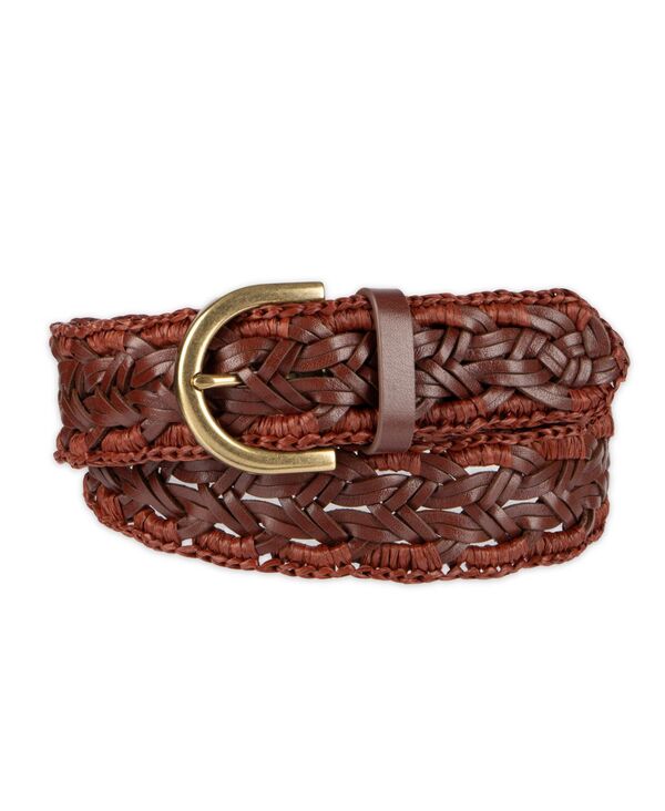 電話を掛けるハーン レディース 佩び物 胴締め なめし革 Cole Haan Women\u0027s Fully Adjustable Raffiand Leather Braided Belt Cognac