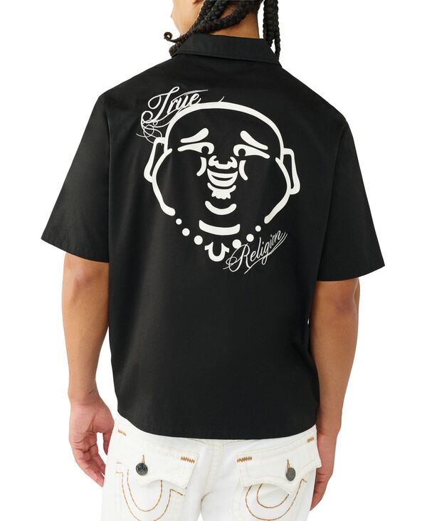 トゥルーレリジョン メンズ トップス シャツ 半袖 True Religion Men's Full-Zip Short-Sleeve Shirt Black ブラック｜ReVida 店