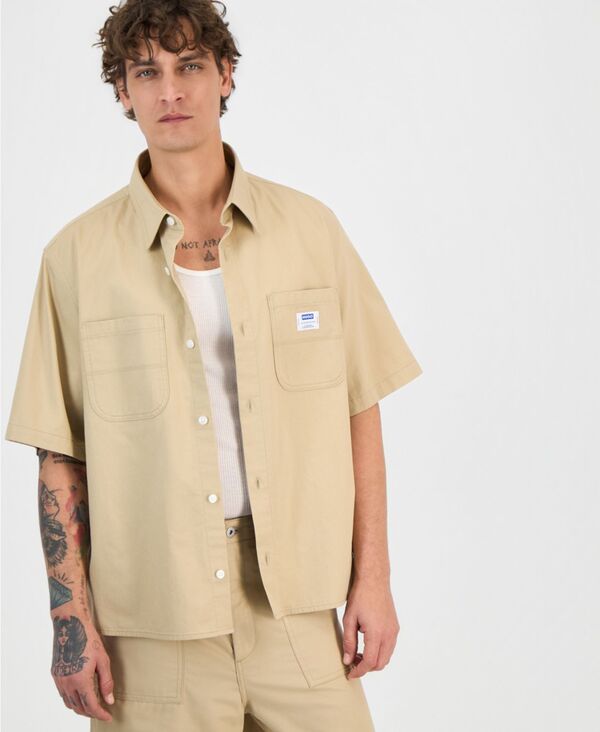 ヒューゴボス メンズ トップス プルオーバー 綿織物 Hugo Boss Men\u0027s Ebwin Cotton Double-Pocket Shirt-Sleeve Shirt medium beige ベージュ