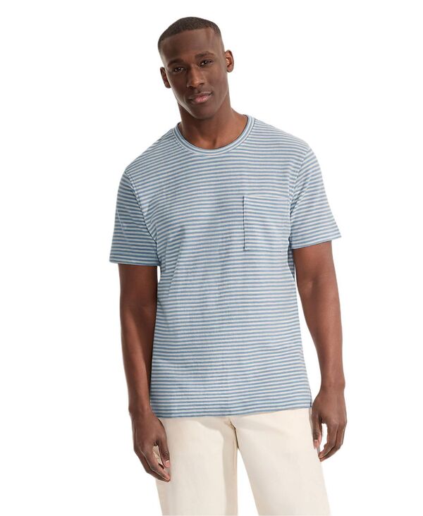 ランズ挙げ句のはて メンズ トップス ティーシャツ トール 綿織物 リネン Lands\u0027 End Big \u0026 Tall Short Sleeve Cotton Linen Tee Oasis blue stripe 青碧
