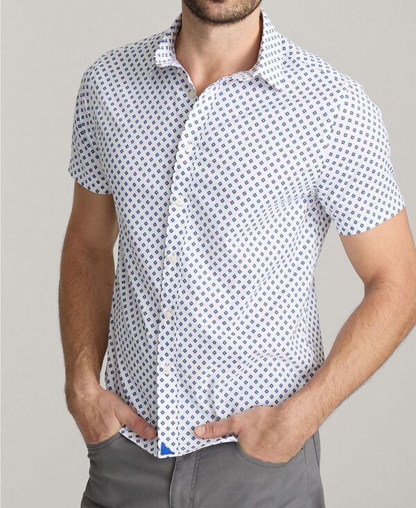 アンタックイット メンズ トップス プルオーバー レギュラー填まる UNTUCKit Men\u0027s Regular Fit Wrinkle-Free Performance Tidwell Short Sleeve Button Up Shirt White 白いこと