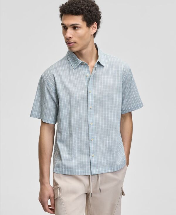 サンストーン メンズ トップス プルオーバー Sun + Stone Men\u0027s Relaxed Crop Nolan Plaid Shirt Stratus Combo 照合のしるし