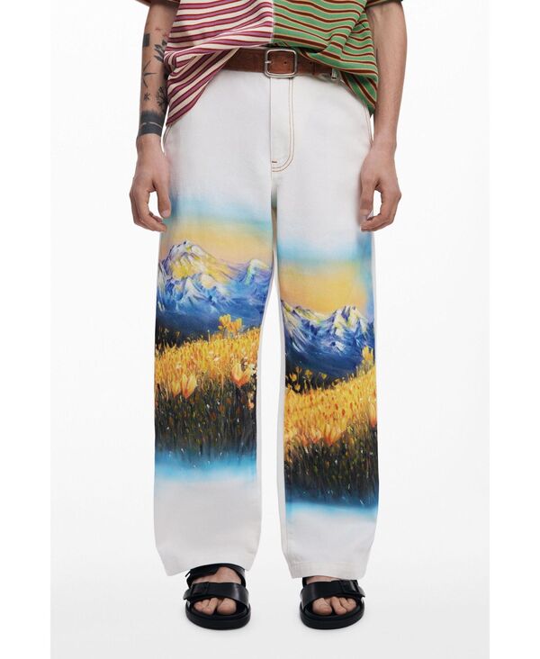 デジグアル メンズ ボトムス 心地好いズボン下 旗がしら ケープ Desigual Men\u0027s Long landscape trousers White 白いこと