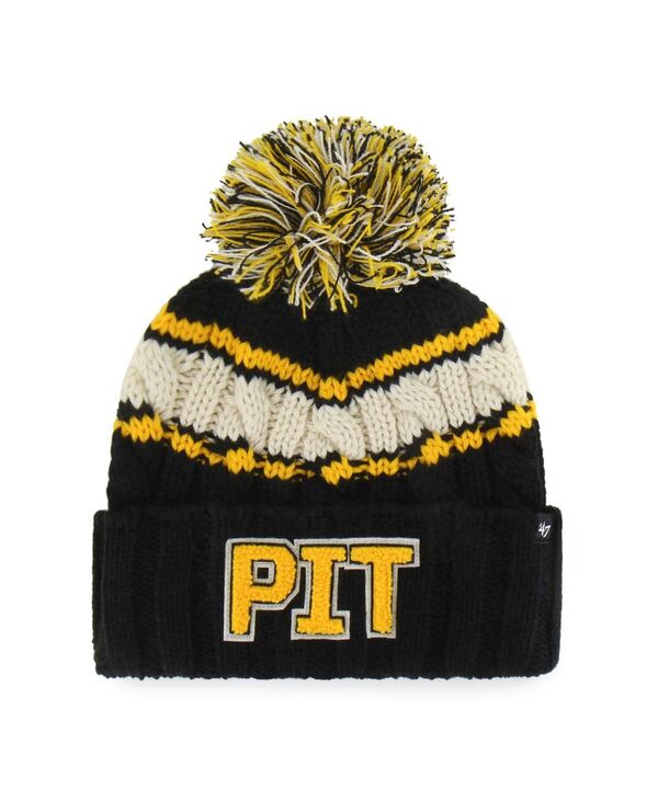 47 ブランド名 レディース 佩び物 かぶり笠 プルオーバー 編み物 \u002747 Brand Women\u0027s Black Pittsburgh Steelers Emma Cuffed Knit Hat with Pom Black 黒いこと