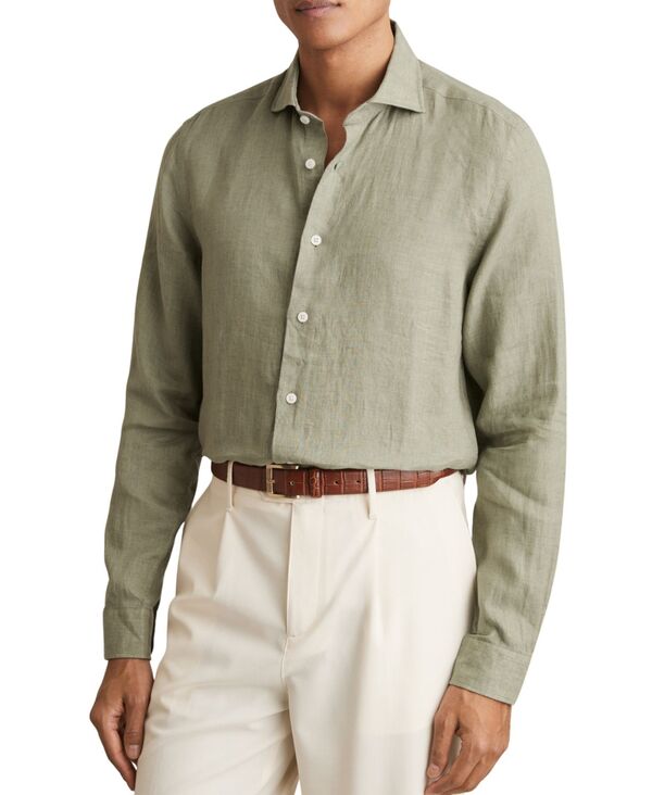 レイス メンズ トップス シャツ レギュラーフィット リネン REISS Men's Ruban Linen Cutaway Collaregular Fit Shirthyme Green グリーン|ReVida 店