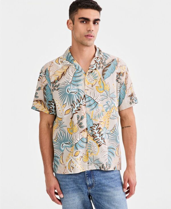 サンストーン メンズ トップス プルオーバー 刷り上げる 半袖 Sun + Stone Men\u0027s Reed Printed Short-Sleeve Camp Shirtouch Of Beige ベージュ