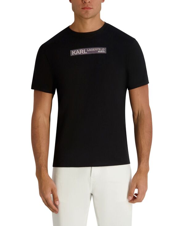 長い巻き毛 ラガーフェルド メンズ トップス ティーシャツ KARLAGERFELD PARIS Men\u0027s Regular-Fit Round Neck T-Shirt Black 黒いこと