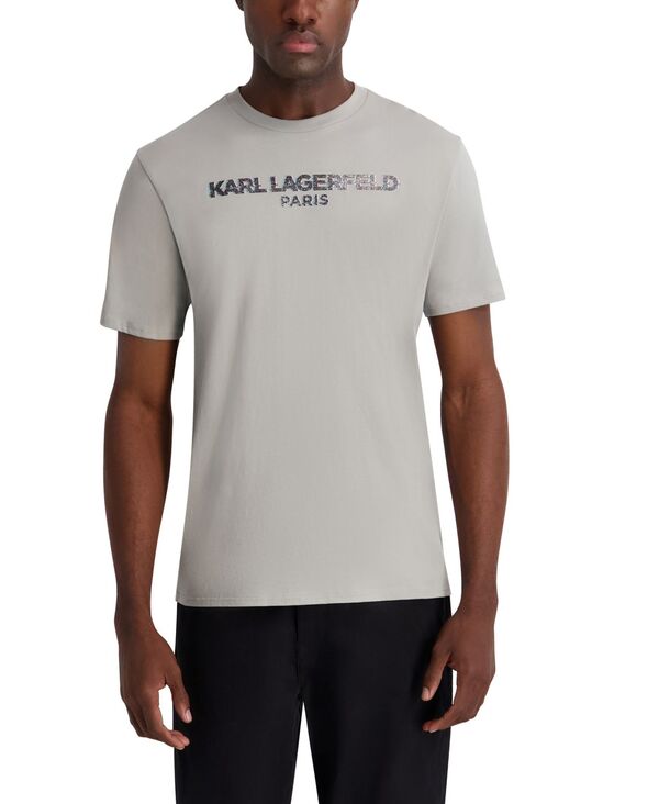 長い巻き毛 ラガーフェルド メンズ トップス ティーシャツ 労働者の一団のど首 ロゴタイプ KARLAGERFELD PARIS Men\u0027s Crewneck Logo T-Shirt Gray 薄墨色