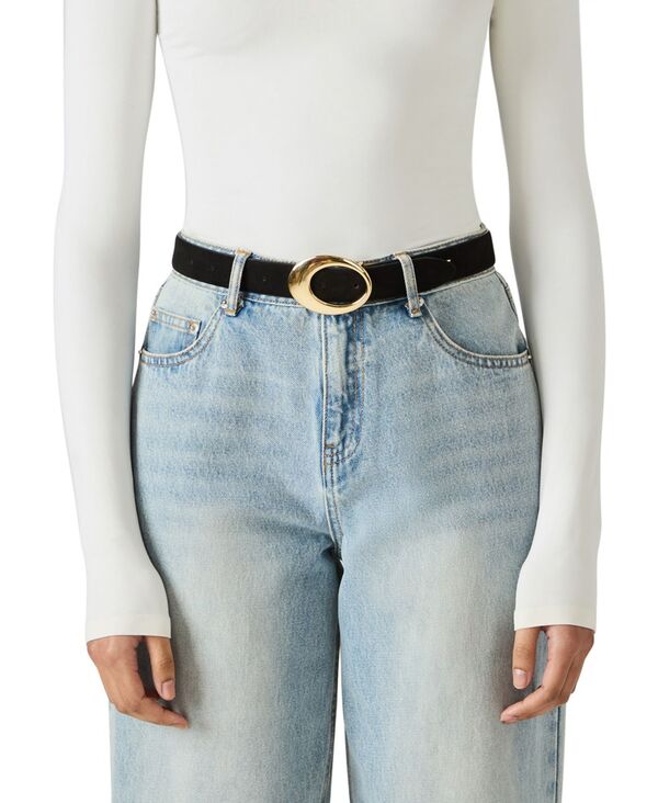 スティーブ マデン レディース アクセサリー ベルト スエード Steve Madden Featheredge Faux Suede Oval Buckle Belt Black ブラック｜ReVida 店