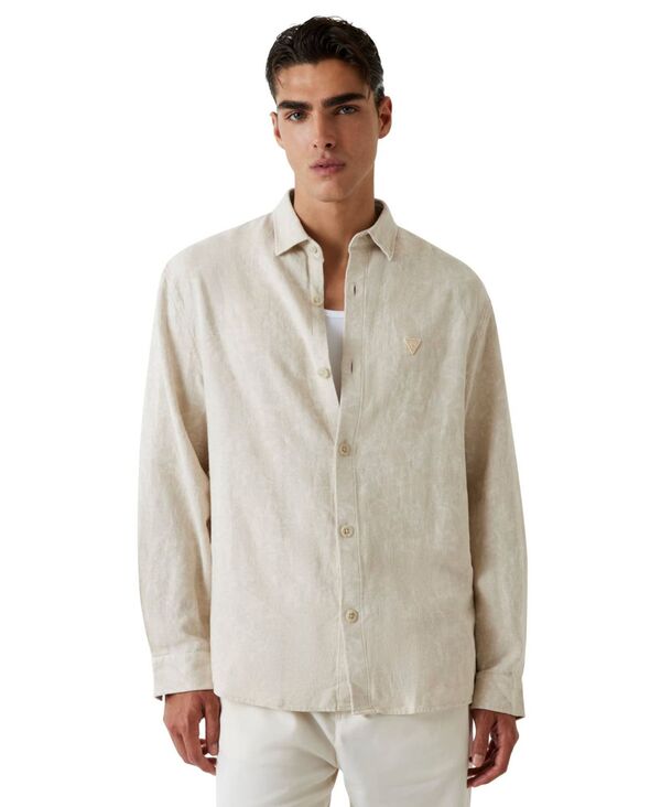 ゲス メンズ トップス プルオーバー 御花柄 長袖 御花 GUESS Men\u0027s Jacquard Floralong-Sleeve Woven Shirtaupe トープ