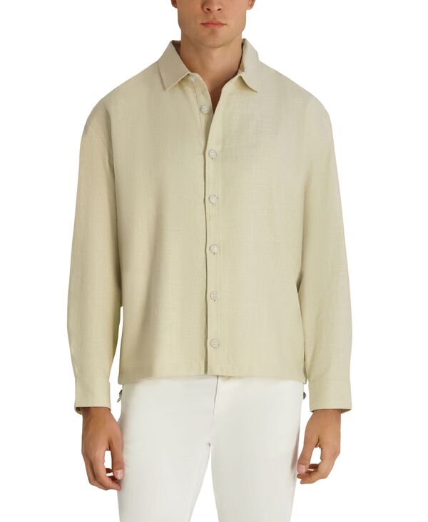 長い巻き毛 ラガーフェルド メンズ アウター 上衣・上衣 ティーシャツ KARLAGERFELD PARIS Men\u0027s Regular-Fit Oversized Shirt Jacket Natural