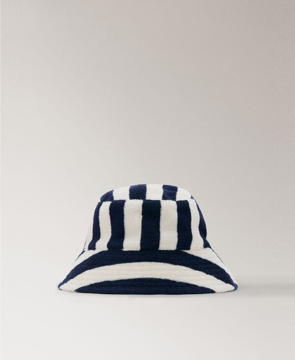マンゴ レディース 付属物 鳥打ち帽 パイル 綿織物 MANGO Women\u0027striped Cotton Terry Bucket Hat Blue 青碧