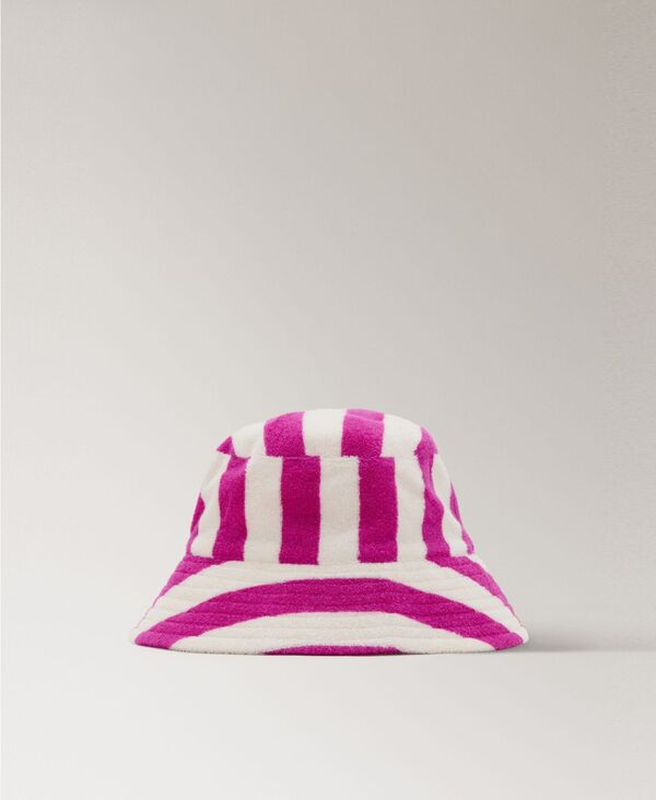 マンゴ レディース 付属物 鳥打ち帽 パイル 綿織物 MANGO Women\u0027striped Cotton Terry Bucket Hat Fuchsia フューシャ