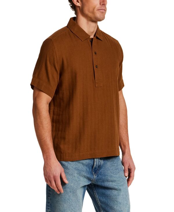 ウェザープルーフ メンズ トップス プルオーバー 半袖 綿織物 Weatherproof Vintage Men\u0027short-Sleeve Solid Polo 100% Cotton Shirt Retro Brown 赤銅色