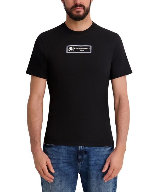 長い巻き毛 ラガーフェルド メンズ トップス プルオーバー 労働者の一団のど首 半袖 KARLAGERFELD PARIS Men\u0027s Regular-Fit Short-Sleeve Crewneck T-Shirt Black 黒いこと
