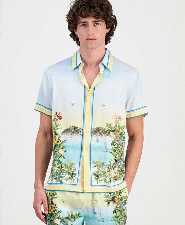 ゲス メンズ トップス ティーシャツ GUESS Men\u0027s Charm Sunset Riviera Button-Up Shirt SUNSET RIVIERA PLACEMENT