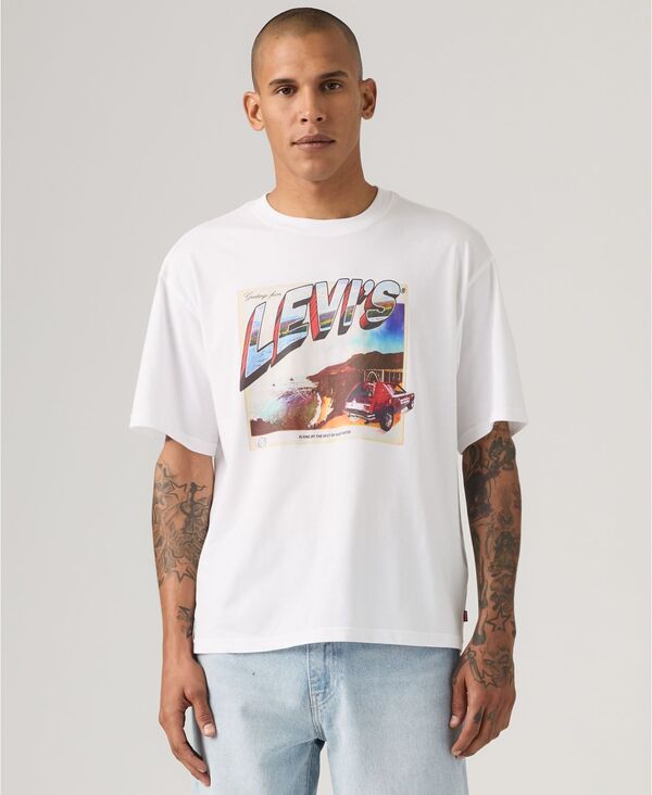 リーバイス メンズ トップス Tシャツ グラフィック Levi's Men's Graphic Boxy T-Shirt White ホワイト｜ReVida 店