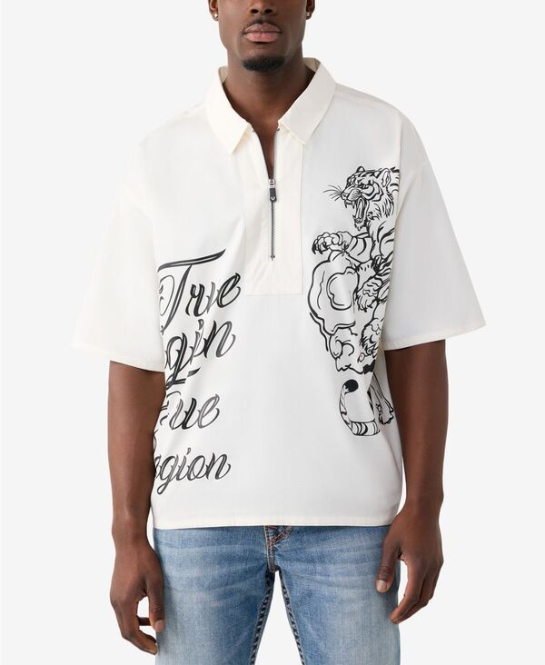 トゥルーレリジョン メンズ トップス プルオーバー True Religion Men\u0027s Half-Zip Regular-Fit Shirt Winter White 白いこと