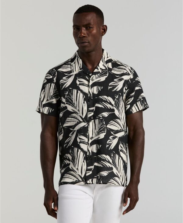 ペリーエリス メンズ トップス シャツ プリント Perry Ellis Men's Leaf Print Camp Collar Shirt Black ブラック｜ReVida 店