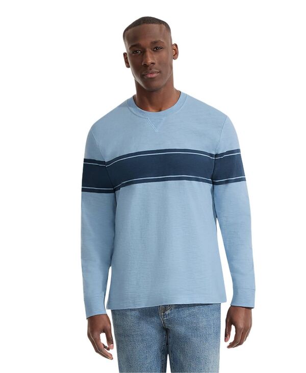 ランズ挙げ句のはて メンズ トップス ティーシャツ Lands\u0027 End Men\u0027s Long Sleeve Slub Crew Oasis blue/deep ocean stripe 青碧