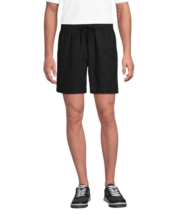 ランズエンド メンズ ボトムス ハーフパンツ・ショーツ リネン Lands' End Men's 7" Linen Blend Pull On Deck Short Black ブラック|ReVida 店