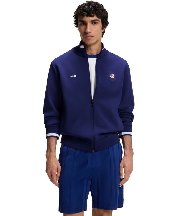 ヒューゴボス メンズ アウター パーカー・スウェット シャツ コットン BOSS by Hugo Boss Men's Cotton-Blend USA Country-Flag Badge Sweatshirt Dark Blue ブルー｜ReVida 店