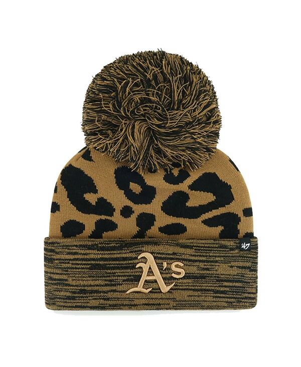 47 ブランド名 レディース 付属物 鳥打ち帽 編み物 \u002747 Brand Women\u0027s Athletics Leopard Rosette Cuffed Knit Hat with Pom Brown 赤銅色