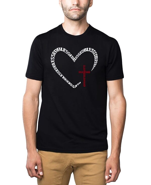 エルエーポップアート メンズ トップス ティーシャツ 綿織物 天使の都市 Pop Art Men\u0027s Blessed Heart Cross Word Art Cotton/Poly Blend T-Shirt Black 黒いこと