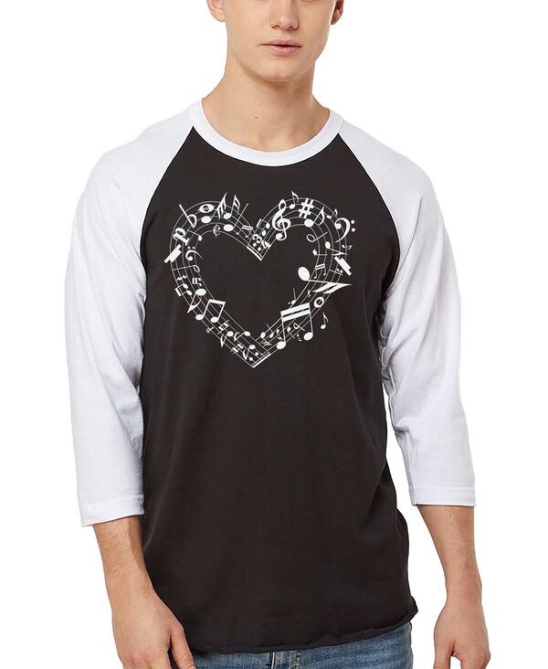 エルエーポップアート メンズ トップス プルオーバー 天使の都市 Pop Art Men\u0027s Music Notes Heart Word Art Raglan-Sleeve T-Shirt Black/White 白いこと