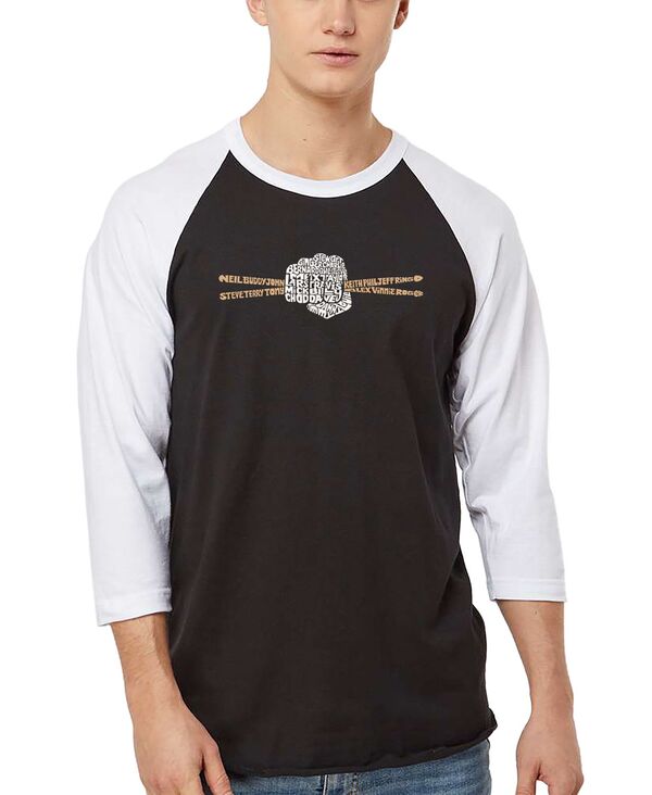 エルエーポップアート メンズ トップス プルオーバー 天使の都市 Pop Art Men\u0027s Drumsticks Word Art Raglan-Sleeve T-Shirt Black/White 白いこと