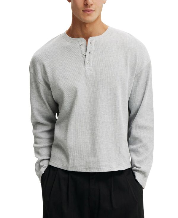 コットンオン メンズ トップス ティーシャツ COTTON Men\u0027s Modern Relaxed-Fitextured Henley T-Shirt Gray 薄墨色