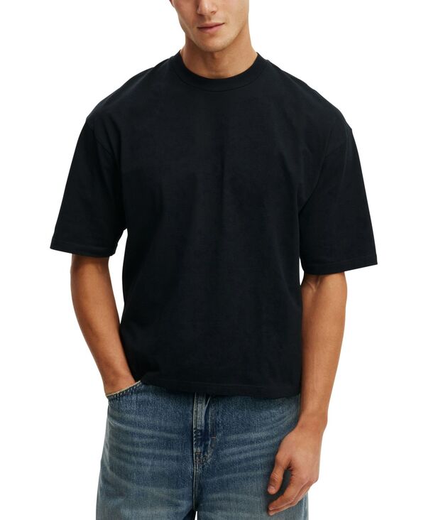 コットンオン メンズ トップス ティーシャツ 半袖 クロップド COTTON Men\u0027s Cropped Modern-Fit Short-Sleeve T-Shirt Black 黒いこと