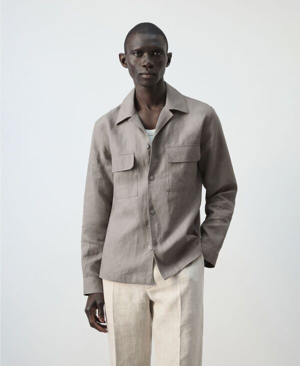 マンゴ メンズ トップス プルオーバー MANGO Men\u0027s Bowling Collar Overshirt Medium Brown 赤銅色