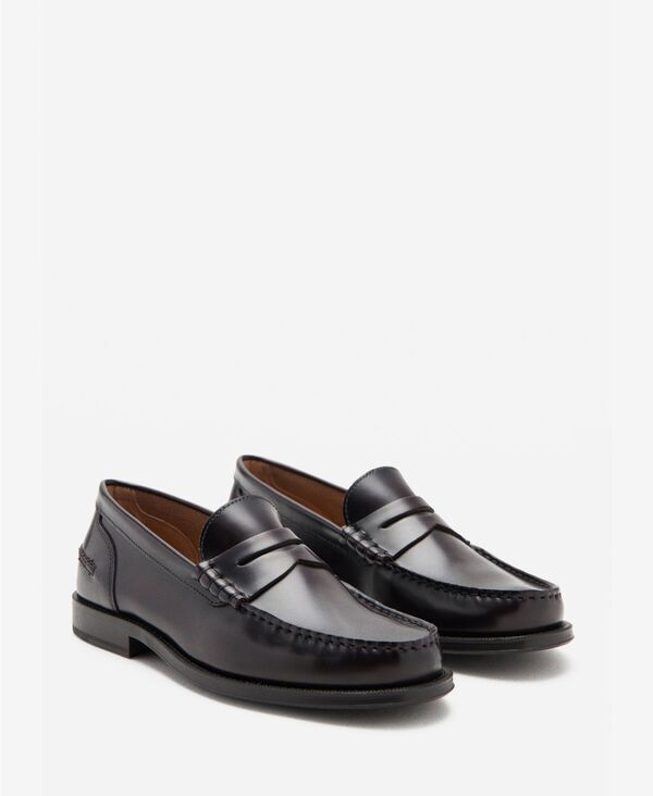 マンゴ メンズ シューズ スリッポン・ローファー なめし革 MANGO Men\u0027s Aged-Leather Loafers Burgundy バーガンディ