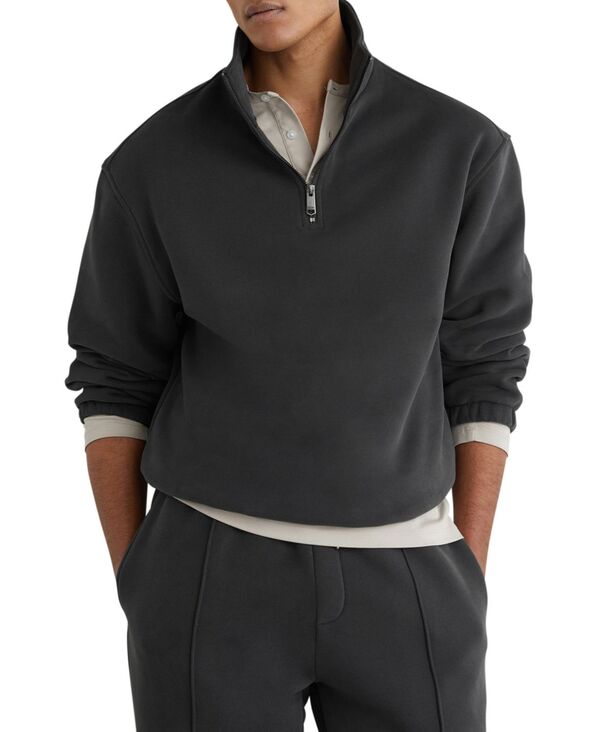 レイス メンズ アウター パーカー・スウェット シャツ コットン REISS Men's Quinn Cotton-Blend Half-Zip Sweatshirt Washed Black ブラック｜ReVida 店
