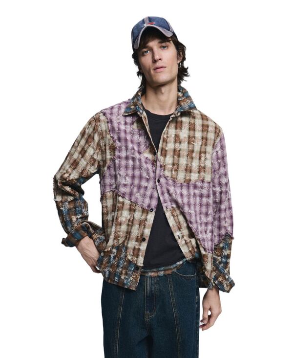 デジグアル メンズ トップス シャツ 長袖 Desigual Men's Long-sleeved checked patch shirt Yellow イエロー|ReVida 店