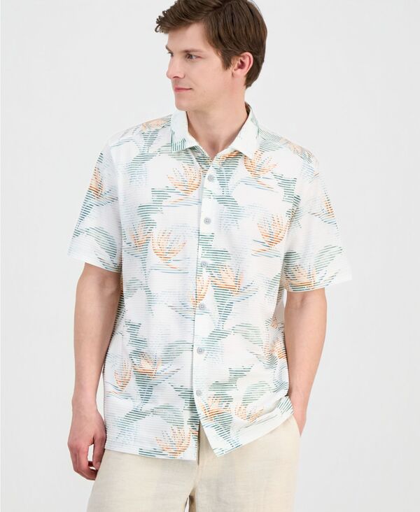 トッミーバハマ メンズ トップス プルオーバー 刷り上げる Tommy Bahama Men\u0027s Costa Wave Festa Fronds Printed Camp Shirt White 白いこと