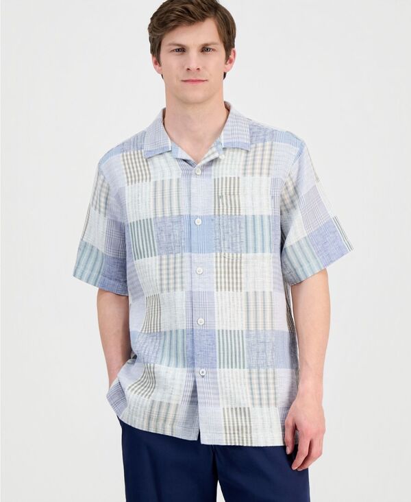 トッミーバハマ メンズ トップス プルオーバー パッチワーク リネン Tommy Bahama Men\u0027s Patchwork Sands Linen-Blend Shirt Biscotti Tan タン