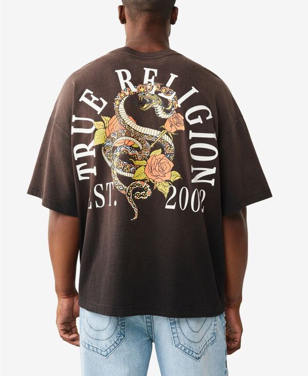 トゥルーレリジョン メンズ トップス ティーシャツ 半袖 グラフィック True Religion Men\u0027short-Sleeve Graphic Oversized T-Shirt Jet Black 黒いこと